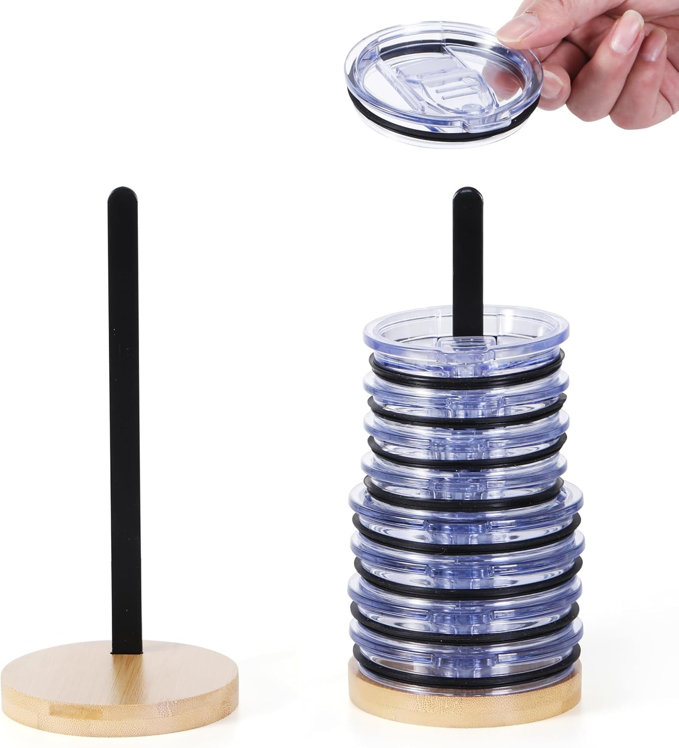 Bamboo Tumbler Lid Organizer Vertical Storage for Up to 10 Cup Lids