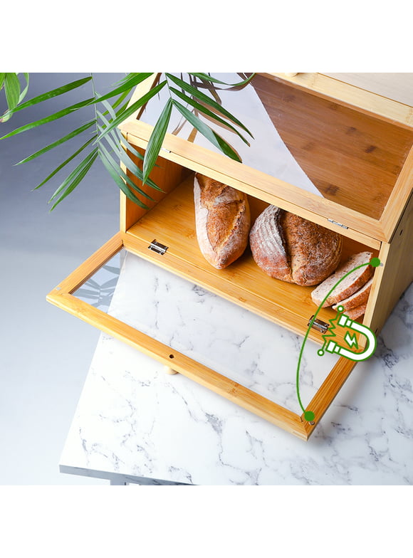 Bamboo Two-Layer Bread Box,Oak