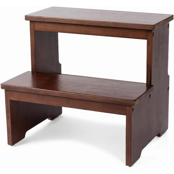 Bamboo Two Step Stool for Adults and Kids, Bed Stepstool with Anti-Slip Bottom, Heavy Duty for Kitchen, Bathroom, Bedside Step Stool, Wooden Step Stairs 350 lbs Capacity