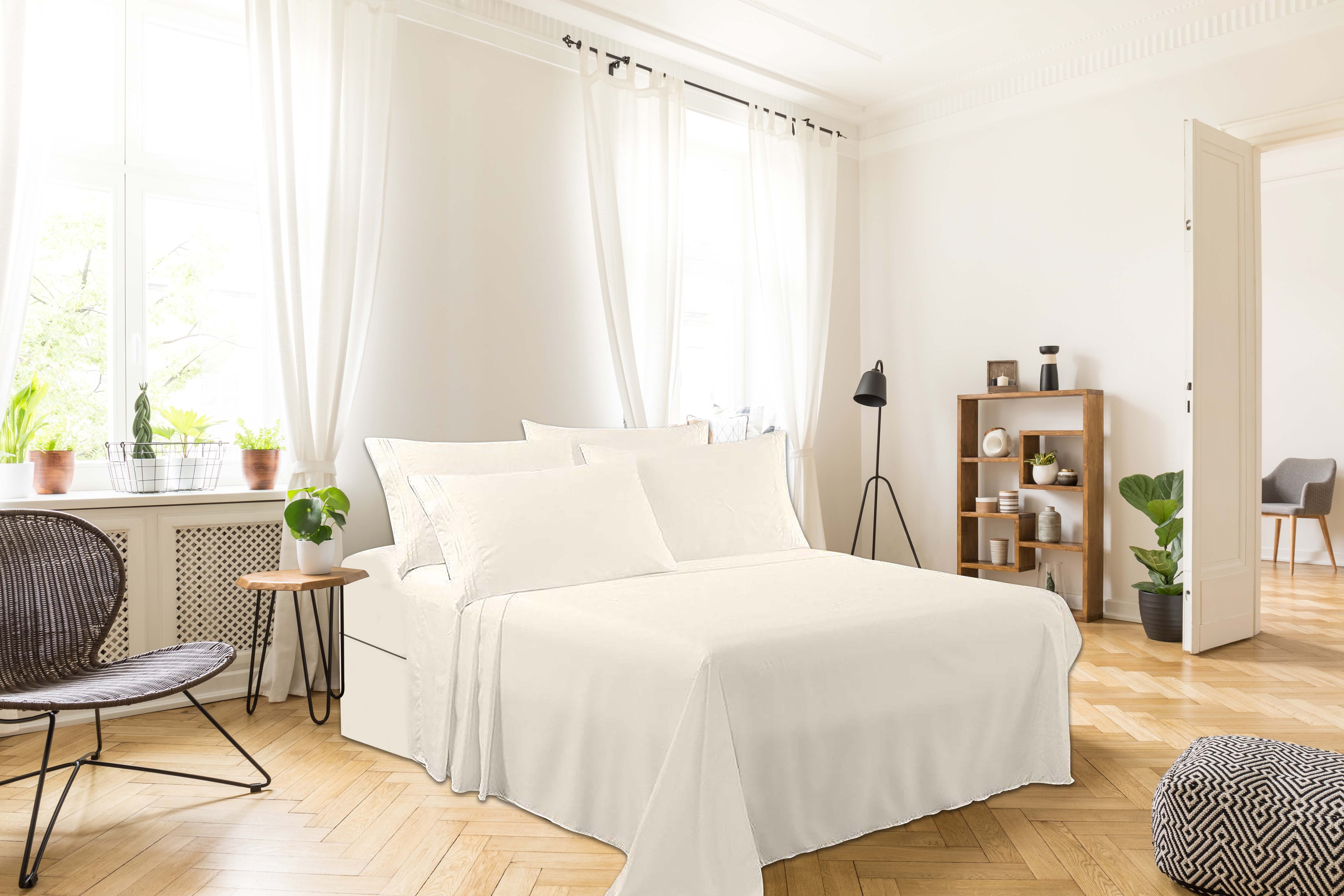 Bamboo Ultra Soft Sheet Set – Wrinkle Free, Deep Pocket, Machine Washable, Hypoallergenic, Fade Resistant Bedding Set - 6 Piece Set (Queen, Ivory) Luxury 1800