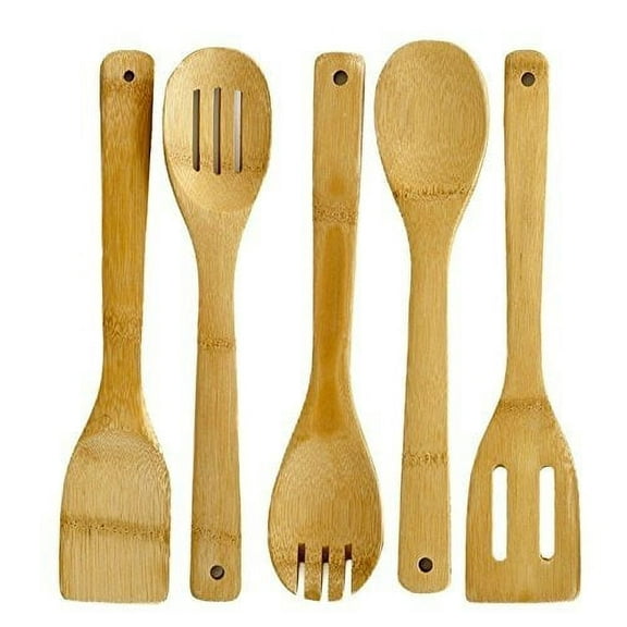 Bamboo Utensils Set 5pc Wooden Mixing Spoon Kitchen Cooking.
