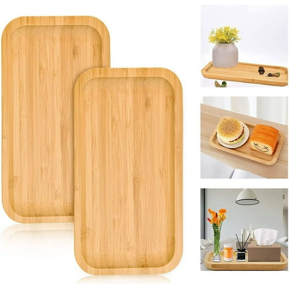 Bamboo Vanity Tray, 2 Pack Bathroom Countertop Tray Kitchen Tray Bamboo Tray Succulent Planter Tray Sink Tray Dresser Jewelry Ring Dish Home Decor (11.8 x 5.1 x 0.8 inchs