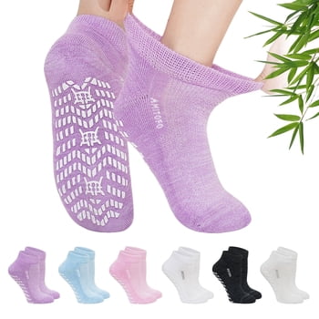 Ankle Diabetic Socks for Men and Women, PUTUO Non-Slip Bamboo Viscose Socks, Super Soft Loose Breathable Grippy Socks for Women, Durable with Seamless Toe and Non-Binding Top, 6 Pairs