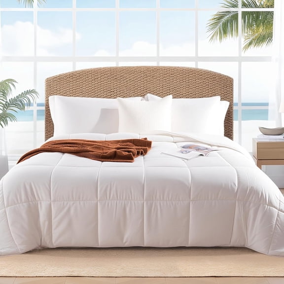 Bamboo Viscose Cooling Comforter White Full Queen 90 x 90 Inches