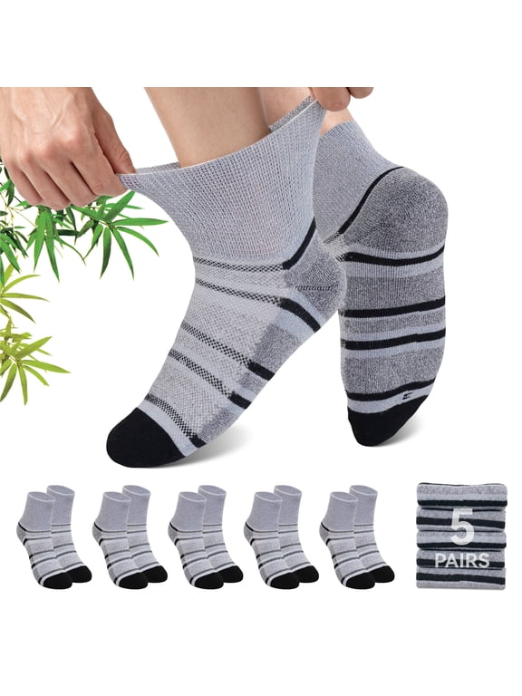Bamboo Viscose Diabetic Socks, Wide Non Binding Neuropathy Socks for Women & Men, 5 Pairs Ankle Seamless Socks, Size 11–13