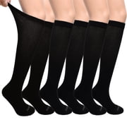 LOFIR Bamboo Viscose Diabetic Socks for Men Women, Extra Wide Non-Binding Moisture-Wicking Neuropathy Socks, 6 Pairs Seamless Knee High Socks, Size 9-11, Black