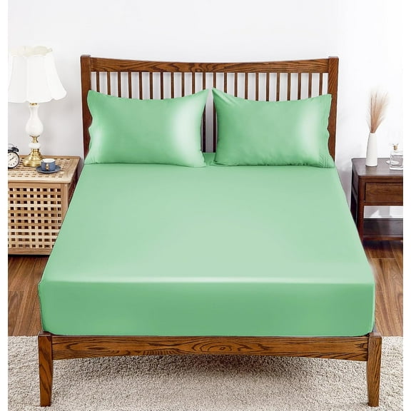 Bamboo Viscose Fitted Sheet 1 Pack Twin Size Only,400 Thread Count,8-16" Deep Pocket,Bottom Sheet Colorfast Soft & Silky & Breathable(1 Fitted Sheet Only, Sage Green, Twin)