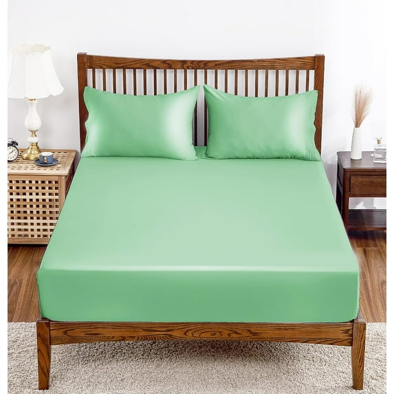 Bamboo Viscose Fitted Sheet 1 Pack Twin-XL/Split King Size Only,400 Thread Count,8-16" Deep Pocket,Bottom Sheet Colorfast Soft & Silky & Breathable(1 Fitted Sheet Only, Sage Green, Twin-XL)