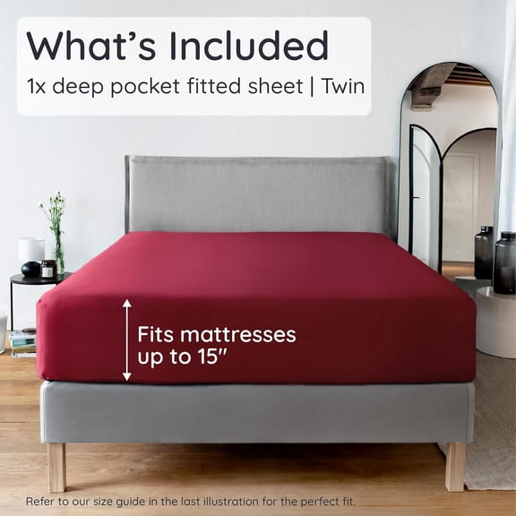 Bamboo Viscose Fitted Sheet Twin Size Burgundy Deep Pocket Cooling Breathable Soft Bedding