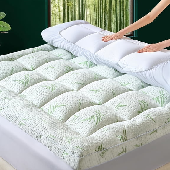 Bamboo Viscose Mattress Topper, Plush Pillow Top Mattress Pad, Cooling Mattress Topper with 8"-24" Deep Pocket, Rayon Derived from Bamboo