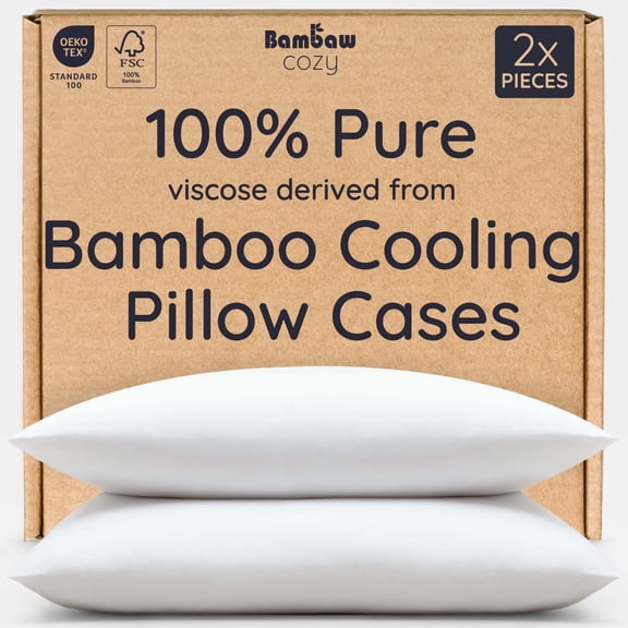 Bamboo Viscose Pillow Covers Set of 2, Standard Size Cooling & Breathable, Reduces Wrinkles & Hair Breakage, FSC Certified, Easy Care, White