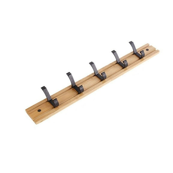 Bamboo Wall Mounted Coat Rack Movable Hooks for Bags Clothes Umbrella in Hallway Bathroom Living Room Bedroom Kitchen 5 Hooks