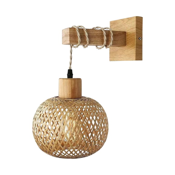 Bamboo Wall Sconce, Rattan Wall Sconce Vintage Style Lamp for Living Decorative Wall Light Fixture for Bedroom Bathroom Rustic Home Decor No Bulbs