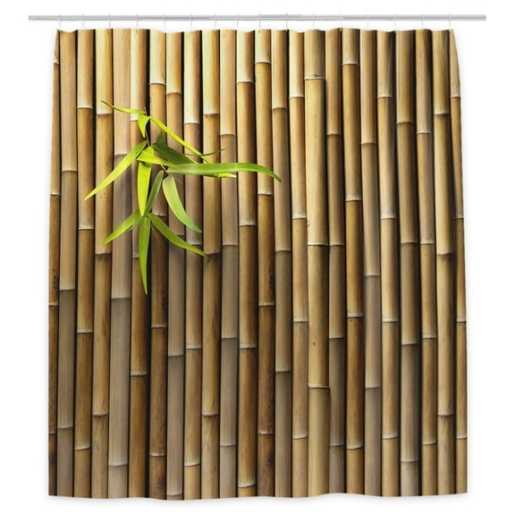 Bamboo Wall Shower Curtain for Bathroom, Chinese Japanese Nature Bamboo Elegant Tan Home Outdoor Decor Bath Curtains, Asian Waterproof Fabric Bathroom Decor Set with Hooks