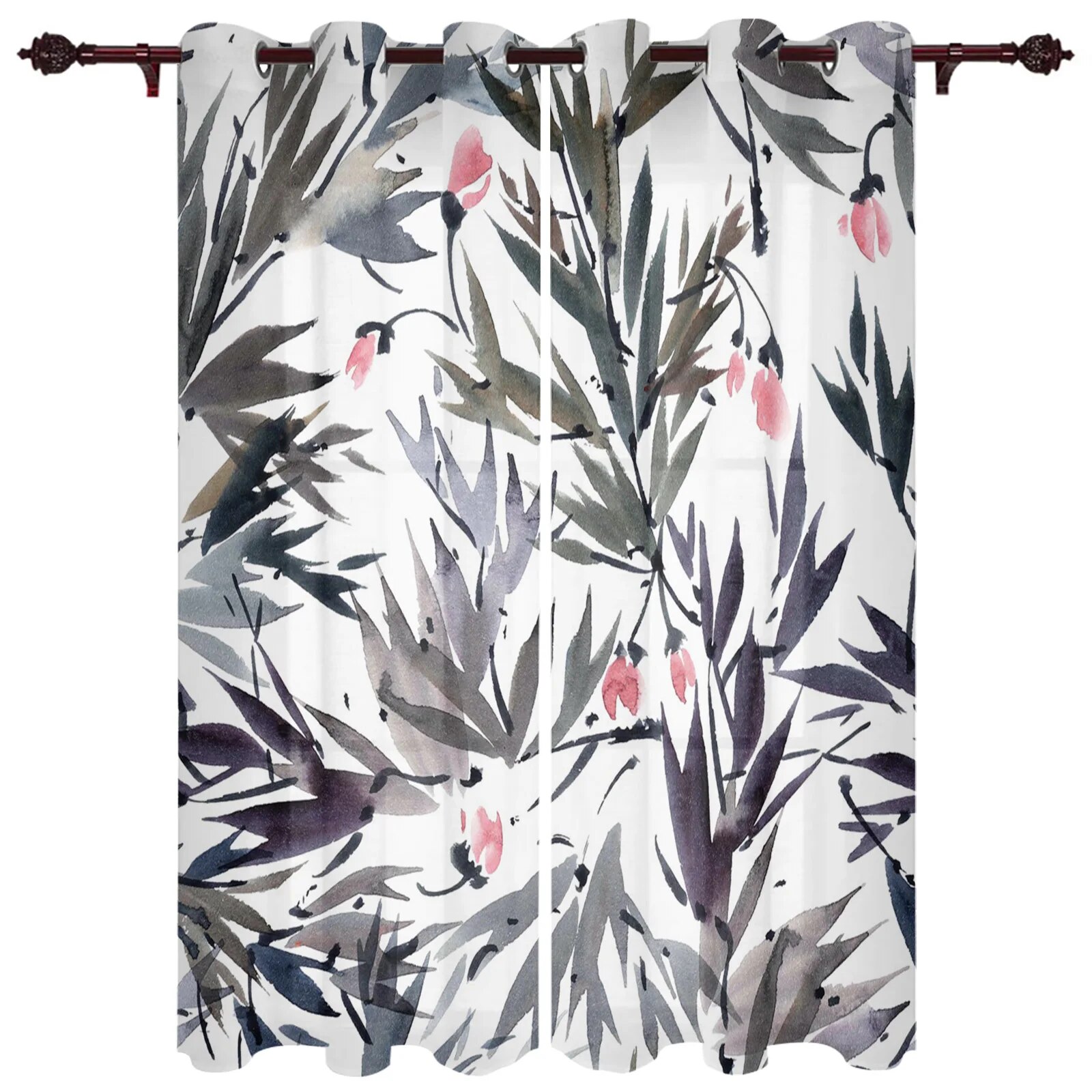 Bamboo Watercolor Painting Home Curtains For Living Room Luxury Backdrop Curtain Bedroom Study ...
