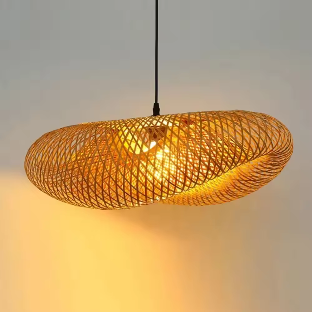 Bamboo Weaving Chandelier Unique Home Decor LED Pendant Light Handmade Vintage Ceiling Lamp for Dining Living Room