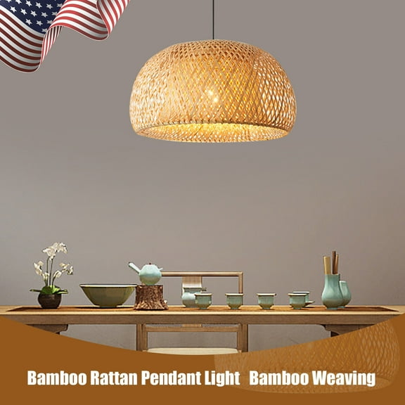 Bamboo Wicker Rattan Lantern Pendant Light Fixture Hanging Ceiling Lamp Vintage