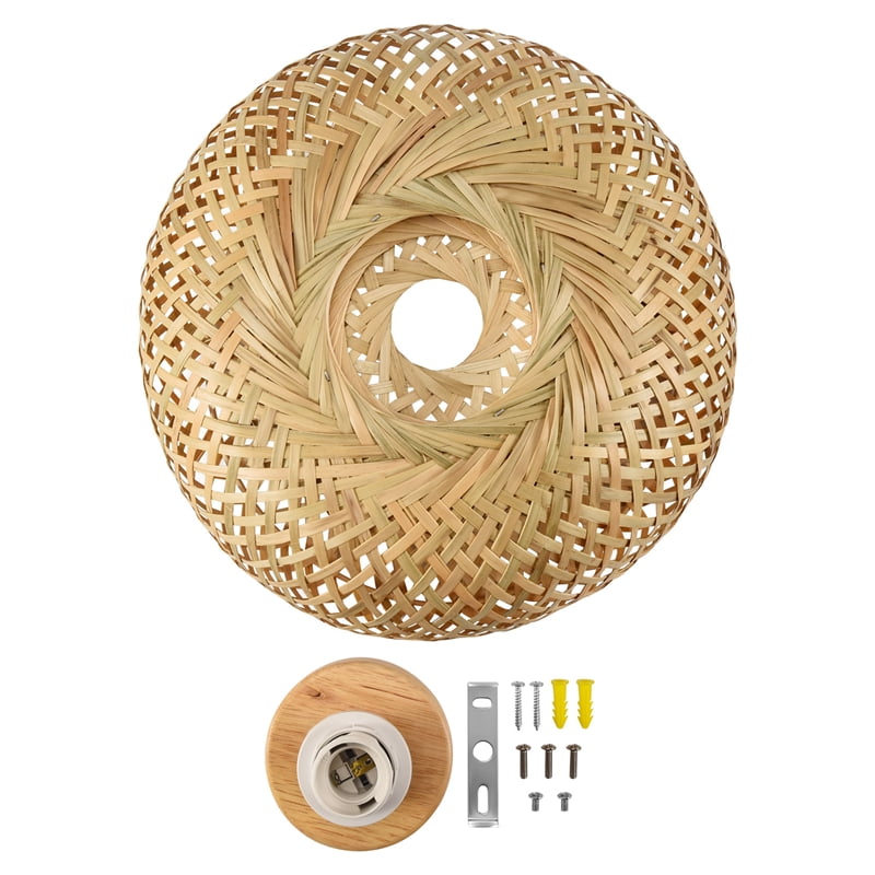 Bamboo Wicker Rattan Light Fixture Flush Mount Hanging Ceiling Lamp for Living Room Bedroom Dining Room,30X18cm