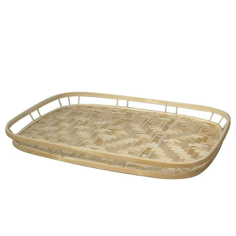 Large Woven Bamboo Wicker Decorative Serving Trays with Handles