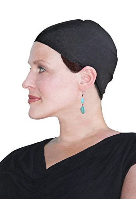 Bamboo Wig Cap and Soft Chemo Hat Liner for Hair Loss (BLACK)