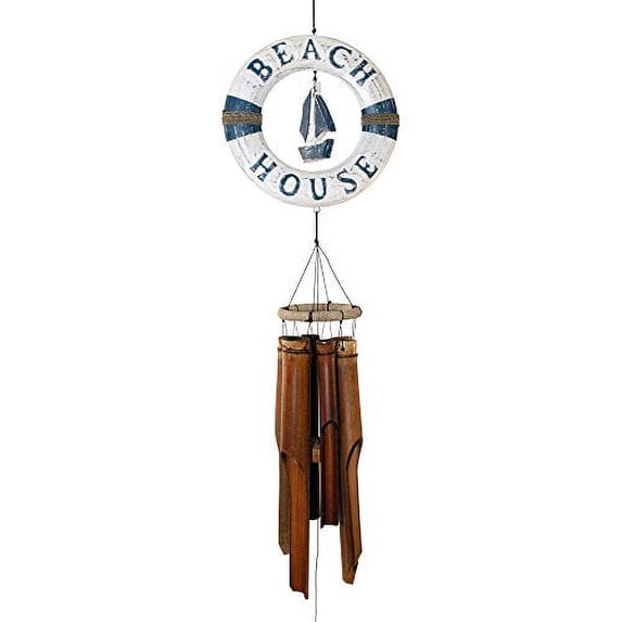 Bamboo Wind Chime Life Ring With Sail Boat