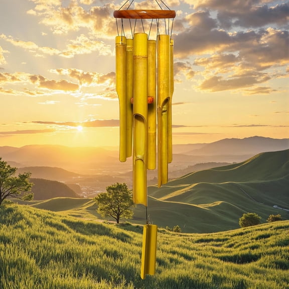 Bamboo Wind Chimes 38" 6 Pipes Handcrafted Wooden Chime Bring a Unique and Soothing Melody Create Zen Atmosphere for Outdoor Indoor Decor Thanksgiving Day Gifts Sympathy Memorial
