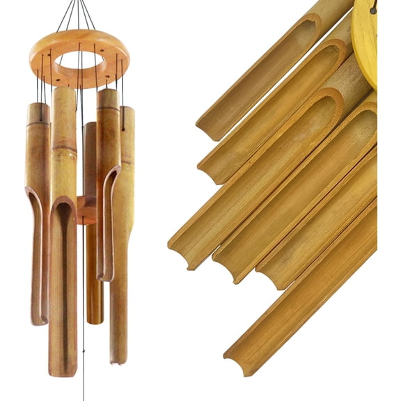 Bamboo Wind Chimes for Outside,Wooden Wind Chimes with Melody Soothing Tone,32" Classic Zen Bamboo Windchime for Porch Patio Garden or Indoor (FSC Certified)