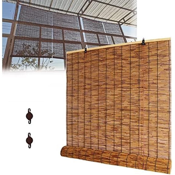 Bamboo Window Blinds Roll Up Shades 28" 32" 36" 40" 48" 60" 68" 72" 76" 78" Width, Light Filtering Roller Shades for Indoor Outdoor Porch, Brown Cordless Matchstick Blinds Woven Shades ( Size :