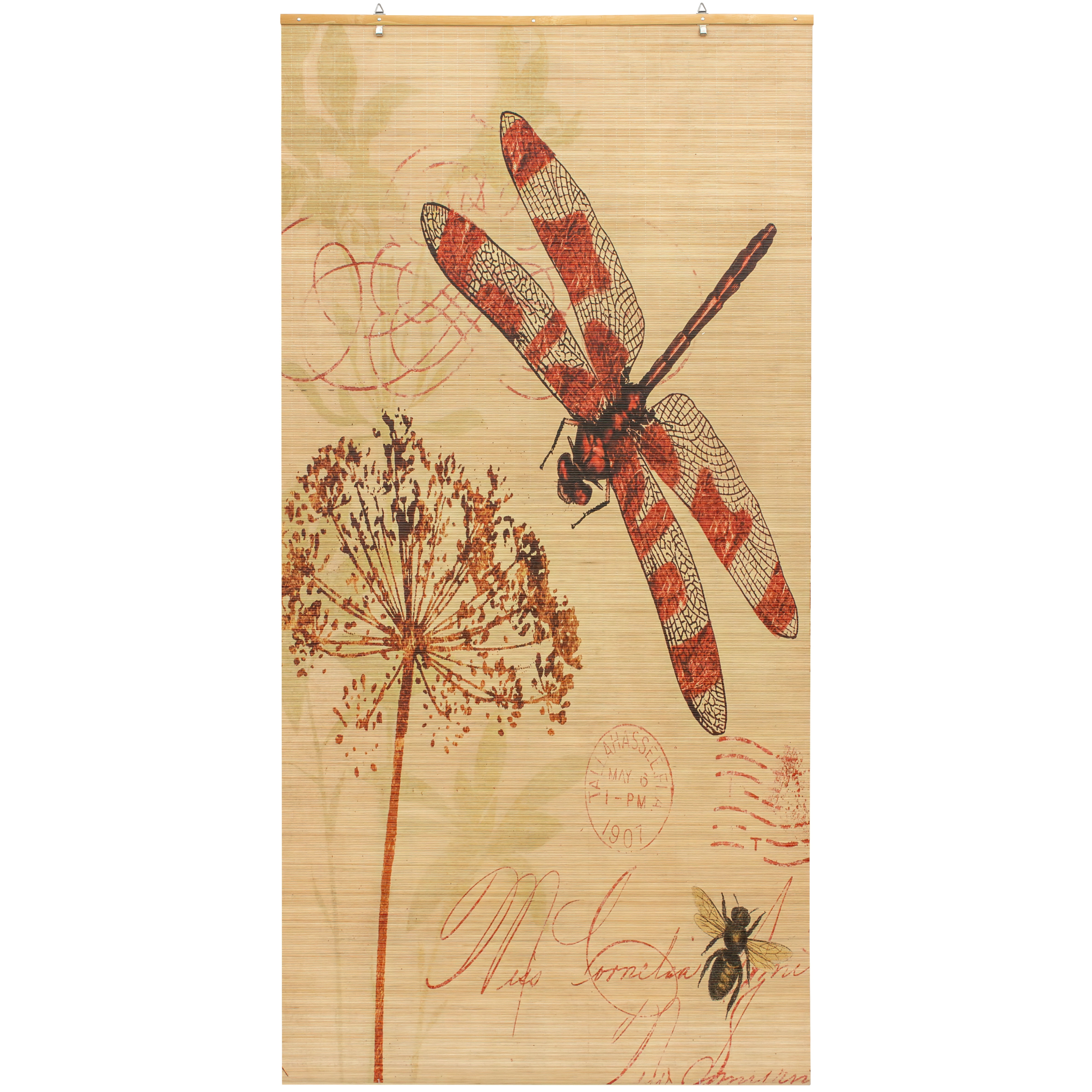 Red Lantern Bamboo Window Shade Blind - Dragonfly 36" W
