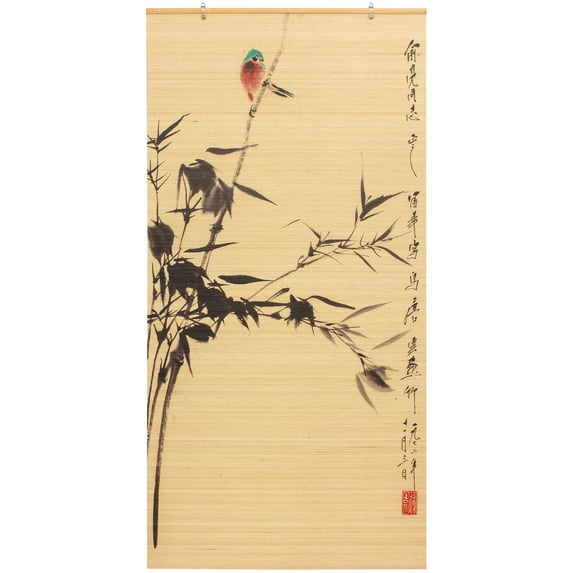 Red Lantern Bamboo Window Shade Blind - Nesting Birds 36" W