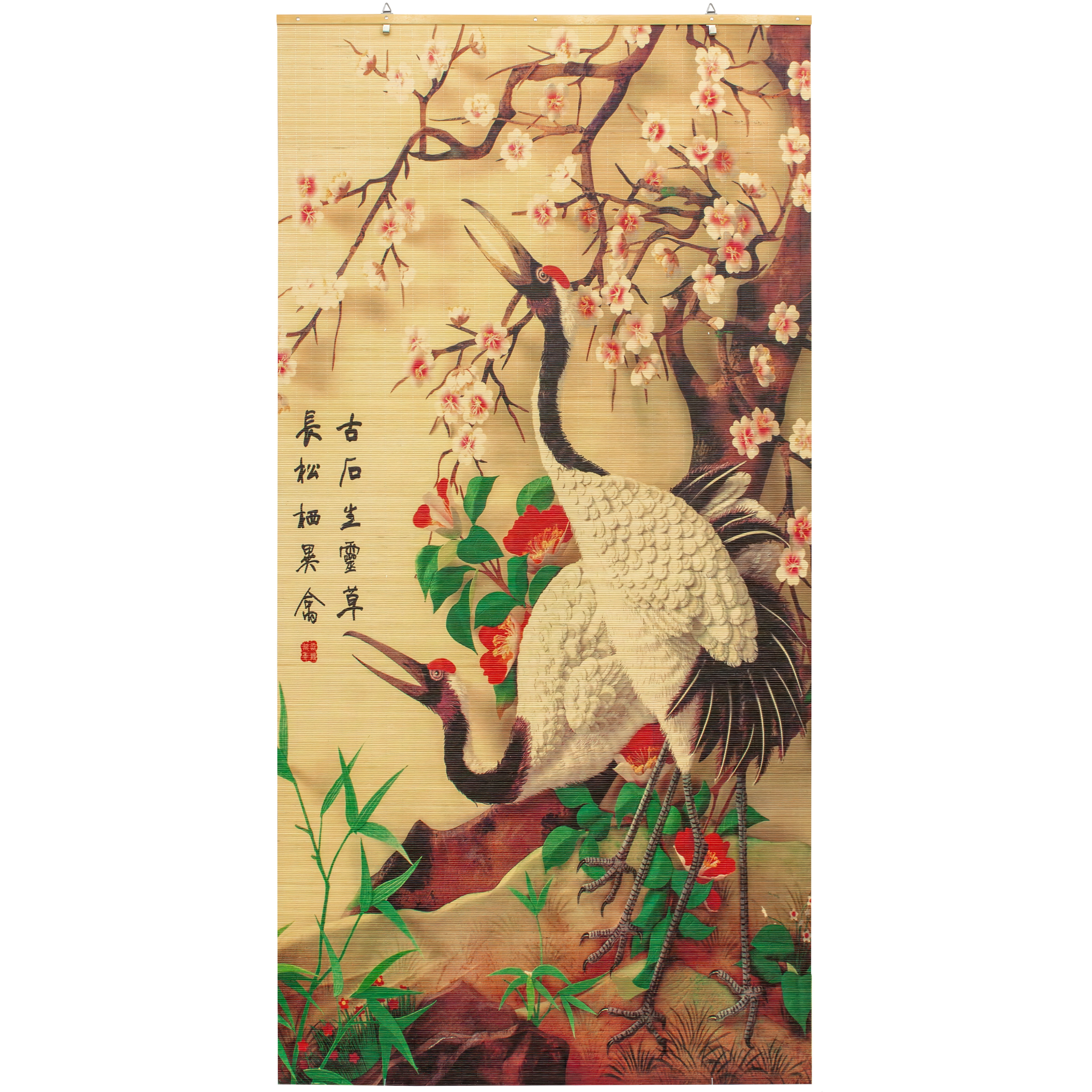 Red Lantern Bamboo Window Shade Blind - Red-Crowned Cranes 36" W