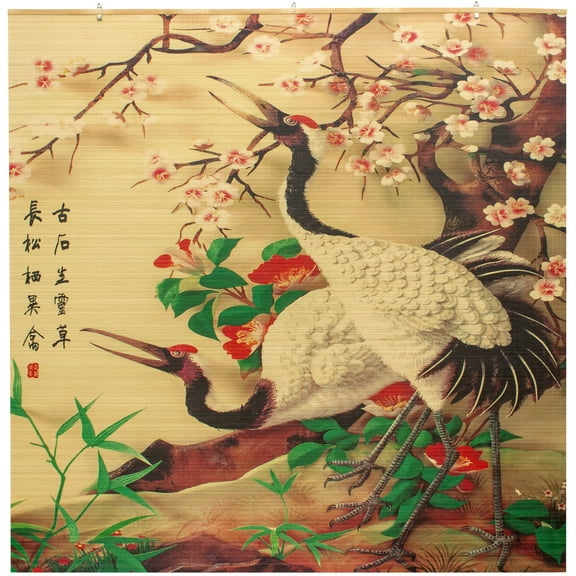 Red Lantern Bamboo Window Shade Blind - Red-Crowned Cranes 72" W