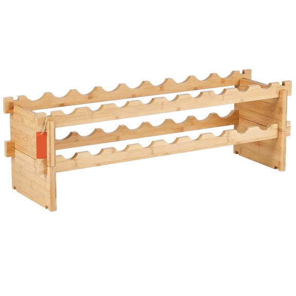 Bamboo Wine Rack 18 Bottle Stackable - Modular Wine Storage Shelf - 2 Tier Wood Display Stand for Red/White Wine - Kitchen, Dining Room, Home Bar