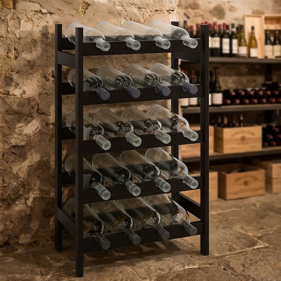 Bamboo Wine Rack, 20 Bottles Display Holder, 5-Tier Free Standing ...