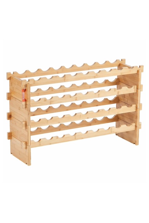 Bamboo Wine Rack 36 Bottle Stackable - Modular Wine Storage Shelf 4 Tier - Freestanding Wine Display Rack for Kitchen, Dining Room, Wine Cellar