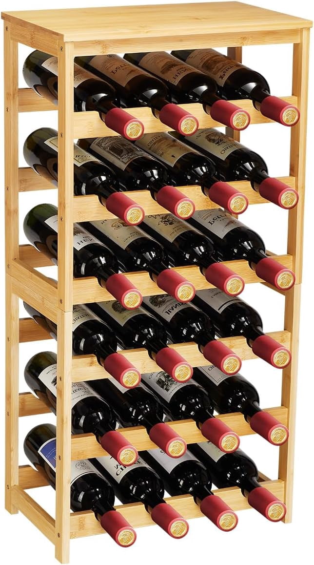 Bamboo Wine Rack,4 Tier, Wine Bottle Holder, Hold 16 Bottles for Home ...