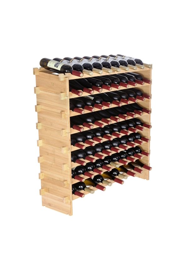Bamboo Wine Rack 72 Bottle Stackable - 8 Tier Modular Wine Storage Display Shelf for Kitchen, Dining Room, Bar, Wine Cellar
