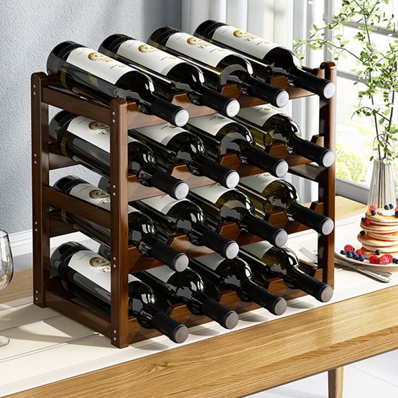 Bamboo Wine Rack Holder Bar Cabinets Stackable Storage Cube Tabletop for Champagne Multilayer DIY Assembled Natural Wood Bottle Holder for Kitchen Countertop