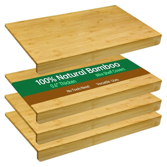 Bamboo Wire Shelf Covers, 0.6" Thick Wood Rack Liners, 24 W x 12 D, 4 Pcs Natural Bamboo