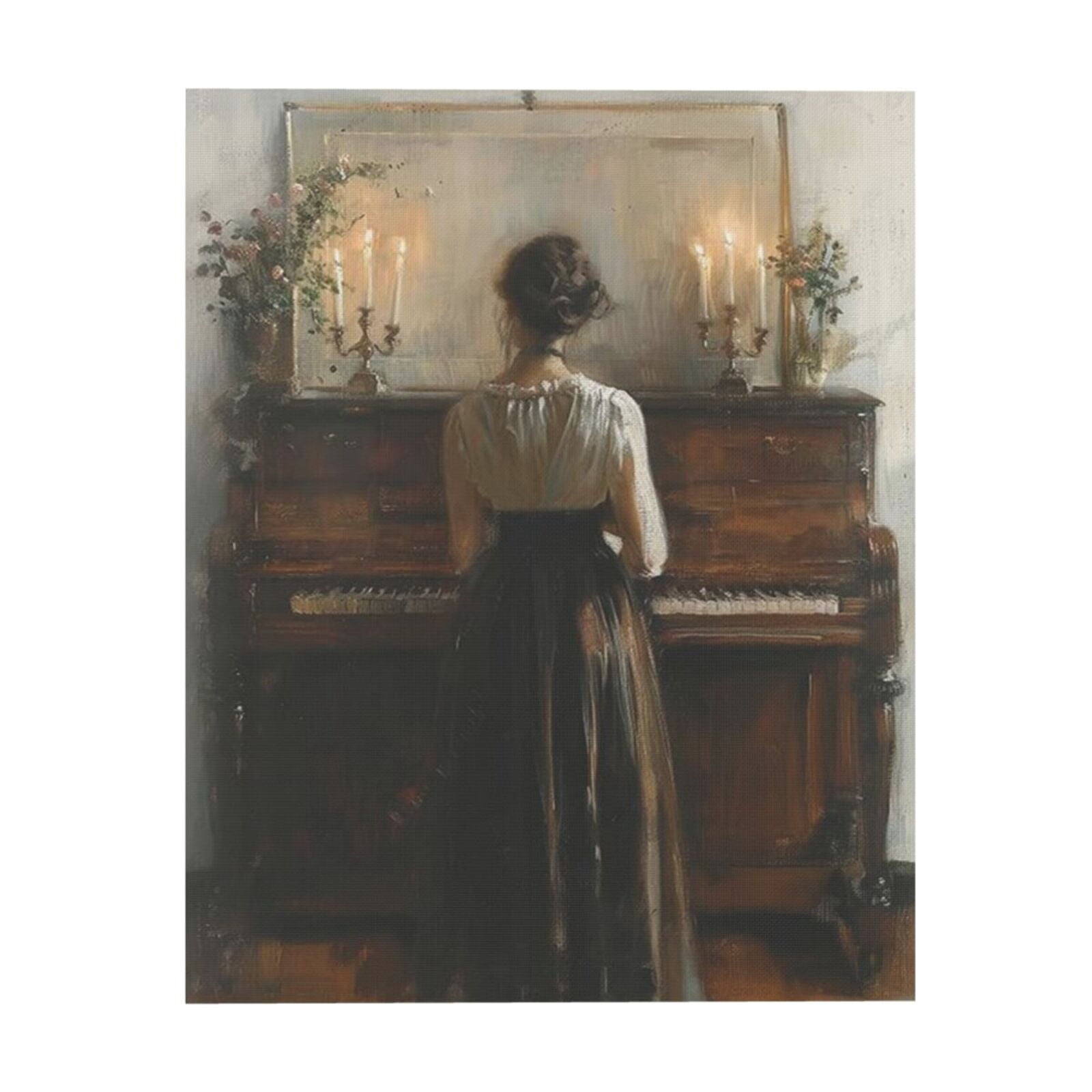 Bamboo Woman Piano Canvas Wall Art: Wall Art for Living Room- Vintage ...