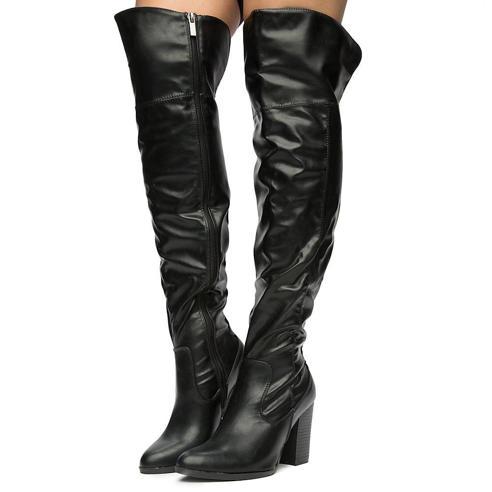 Bamboo Women Chunky Heel Thigh High Over The Knee Boots - Walmart.com