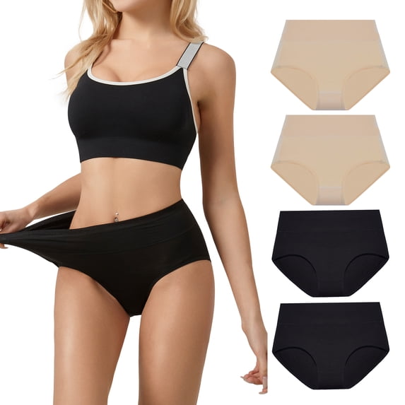 Bamboo Women Ultra Soft Thin Breathable Stretch High Waist Panties 4 pack (Skin&Black, XXX-Large)