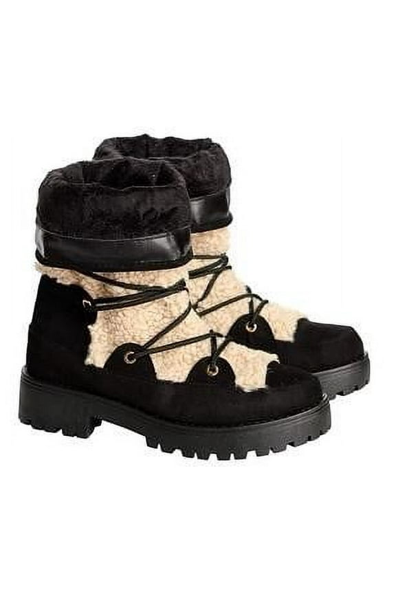 Women's Dressy Black Suede Fur Shaft Boot w/Shoe Laces