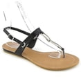 thumbnail image 1 of Bamboo Women's Vegan Leather Silver Jeweled Metal Detailing Flat Thong Sandal, 1 of 4