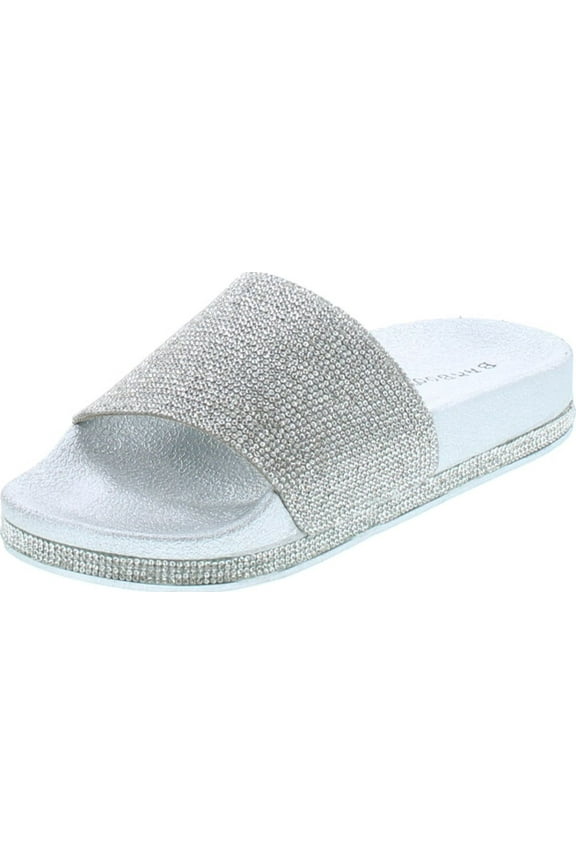 Womens Dazzling-01S Open Toe Jeweled Rhinostone Slide Flip Flops Flat Sandal Slippers