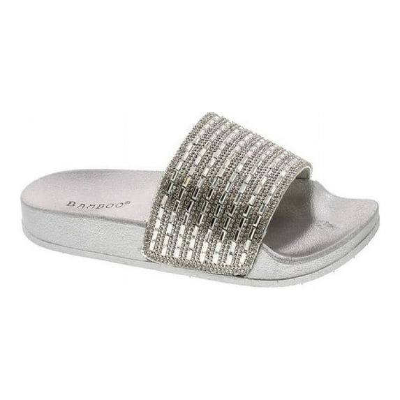 Bamboo Womens Dazzling-01S Vibrance01 Open Toe Jeweled Rhinostone Slide Flip Flops Flat Sandal Slippers