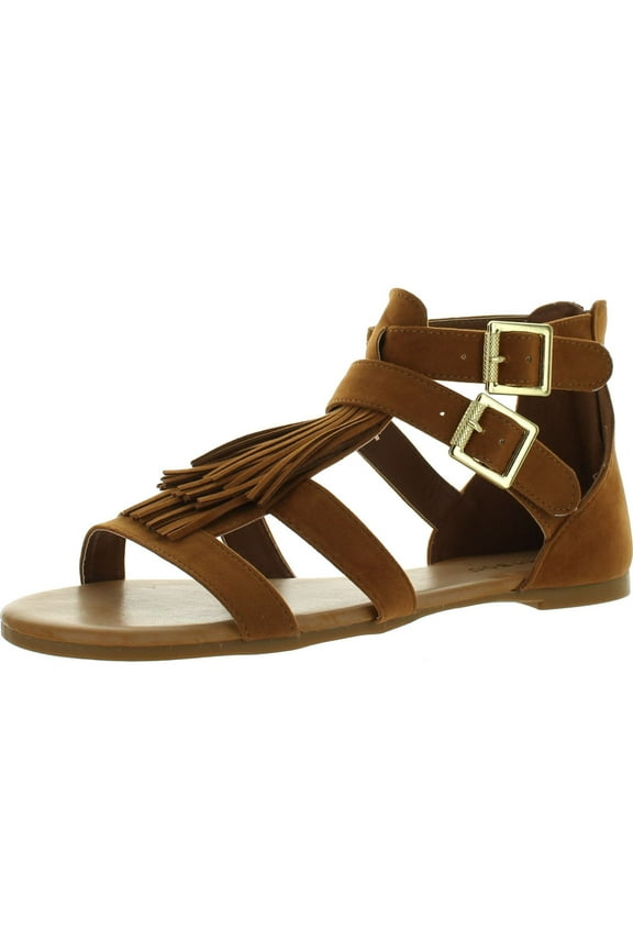 Womens Dino-52 Strappy Fringe Flat Sandals