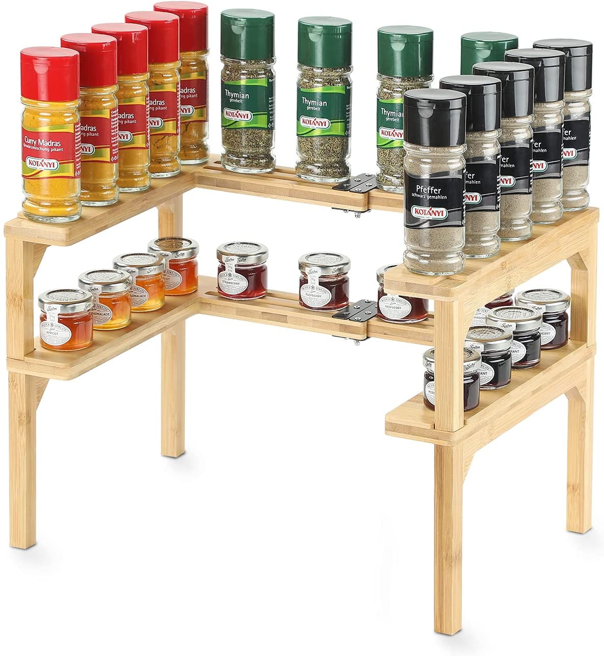 Bamboo Wood 2 Tier Expandable Spice Jar Rack Kitchen Cabinet Pantry Shelf  Organizer 