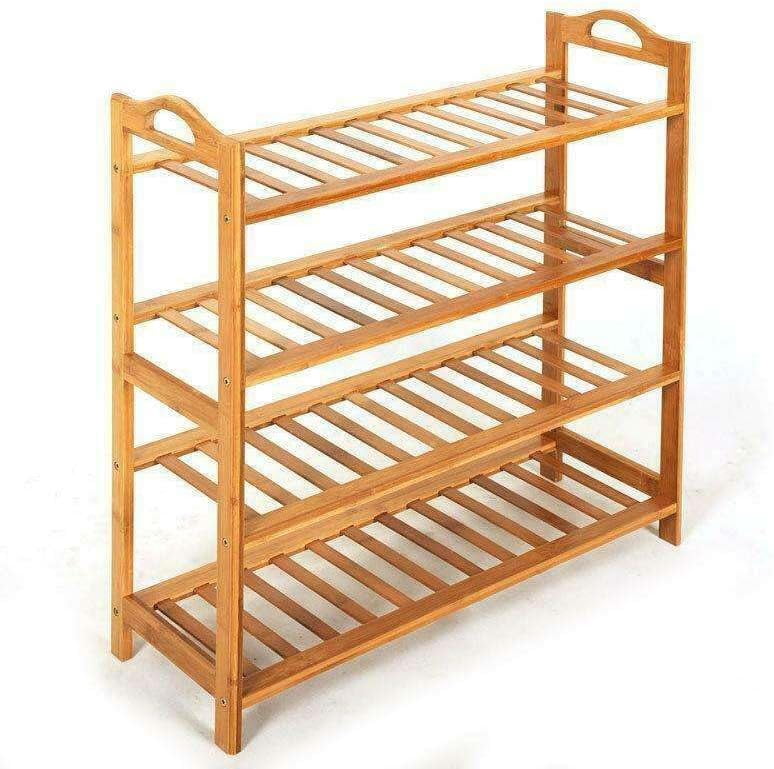 Shoe Rack Slates Bamboo Wood 4-Tier Shoe Storage Racks Shelf Organizer with Slats ...
