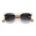 thumbnail image 1 of Bamboo Wood Arm Keyhole Round Horn Rim Hipster Vintage Vibe Sunglasses Pink - Smoke, 1 of 1